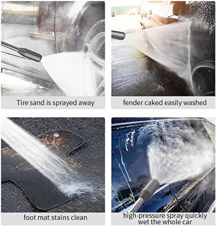 Coverzone Şarjlı Basınçlı Yıkama Tabancası - Köpük Fonksiyonlu, 3 Kademe Basınç, 5m Hortum, Portatif