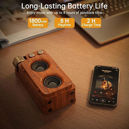 Coverzone Retro Bluetooth Hoparlör - 5W Güçlü Ses, 1500mAh Batarya, FM Radyo, USB TF AUX Destekli | A8