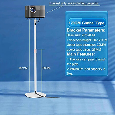 Coverzone Ayarlanabilir Projektör Tripodu - 60-130cm, Metal Gövde, 5kg Kapasiteli, Kablo Geçişli | TY07