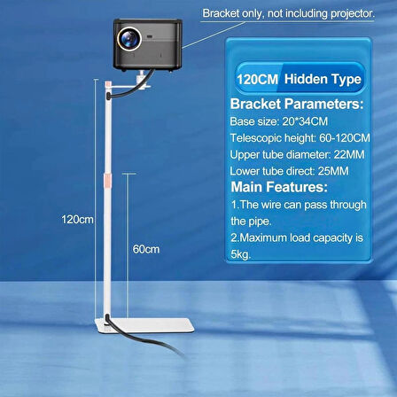 Coverzone 130cm Projektör Standı Metal Gövdeli, Gimbal Tip, 5kg Taşıma, Ayarlanabilir Teleskopik Tripod | TY08