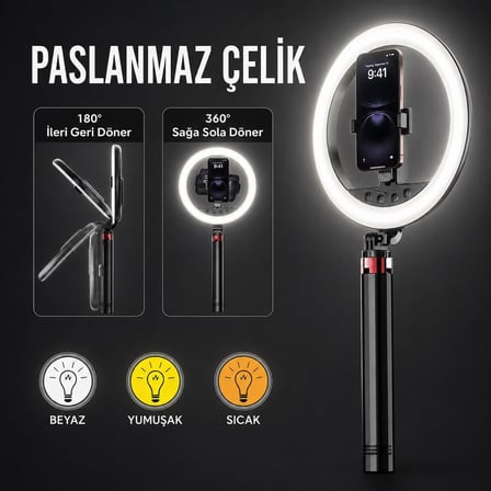 Coverzone 10 İnç Ring Light 2.1 m ENT Tripod Bluetooth Kumandalı Type-C NP-L15