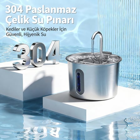 Coverzone 2,2 L SUS 304 Paslanmaz ENT Çelik Kedi Akan Su Pınarı Sebili ORM-502