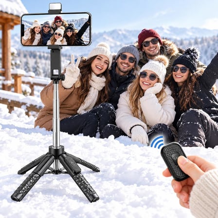 Coverzone Mini Dört Ayaklı Selfie Çubuğu Tripod Bluetooth Kumandalı 85cm Uzayan Telefon Tutucu | NP-L8S