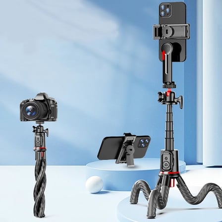 Coverzone Uzatılabilir Ahtapot C03 Tripod Selfie Çubuğu C03  ENT  Kablosuz Kumanda, 360° Bilyalı Başlık, Esnek Ayaklı, Telefon ve Aksiyon Kamera Uyumlu, Vlog Yayın Tripodu | 