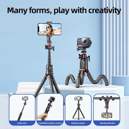 Coverzone Uzatılabilir Ahtapot C03 Tripod Selfie Çubuğu C03  ENT  Kablosuz Kumanda, 360° Bilyalı Başlık, Esnek Ayaklı, Telefon ve Aksiyon Kamera Uyumlu, Vlog Yayın Tripodu | 