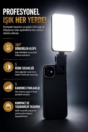 Coverzone Fotoğraf ve Video Işık ENT 360° Döner 5 Kademeli Klipsli F-613