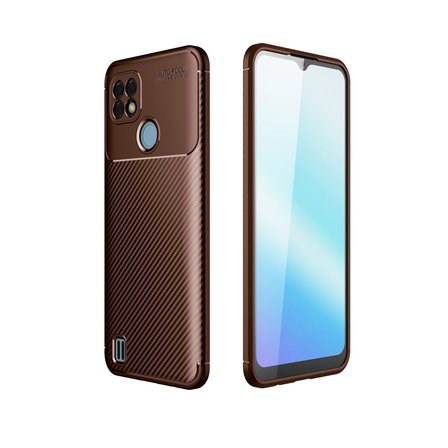Coverzone Realme C21 ile Uyumlu Silikon Kılıf Kamera Korumalı Karbon TPU Brimstone Ultra Slim Fit Delux Kahverengi