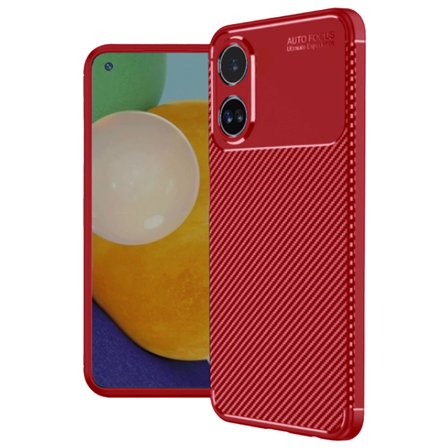 Coverzone Oppo A38 ile Uyumlu Silikon Kılıf Kamera Korumalı Karbon TPU Brimstone Ultra Slim Fit Delux Kırmızı