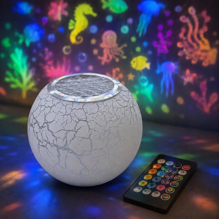 Coverzone Deniz ve Okyanus Temalı Projektör ENT Gece Lambası, Müzikli Hoparlörlü Renkli LED Yansıtıcı, Uzaktan Kumandalı Döner Işık, 5V USB Şarjlı Dahili Bataryalı 12 cm | Nima-11 (Beyaz)