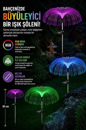 Coverzone Solar Bahçe Lambası 2 Adet, ENT 85 cm RGB Renk Değiştiren Solar Çim Lambası, Fiber Optik Dekoratif Dış Mekan Aydınlatma, Otomatik Açma Kapama | S51