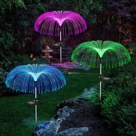 Coverzone Solar Bahçe Lambası 2 Adet, ENT 85 cm RGB Renk Değiştiren Solar Çim Lambası, Fiber Optik Dekoratif Dış Mekan Aydınlatma, Otomatik Açma Kapama | S51