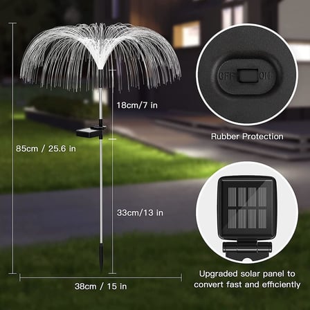 Coverzone Solar Bahçe Lambası 2 Adet, ENT 85 cm RGB Renk Değiştiren Solar Çim Lambası, Fiber Optik Dekoratif Dış Mekan Aydınlatma, Otomatik Açma Kapama | S51