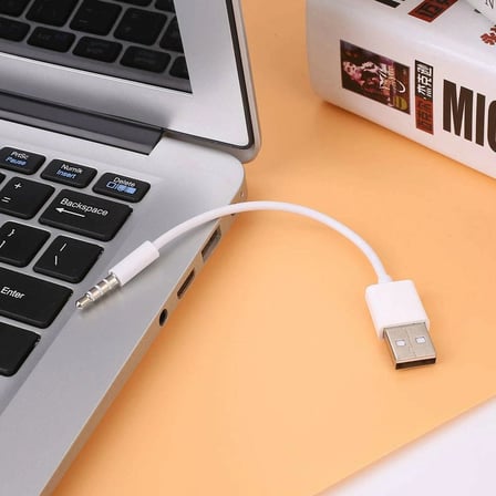 Coverzone iPod Shuffle ile Uyumlu ENT - USB Şarj ve Veri Aktarım Kablosu, 3.5 mm Jack - USB A Senkronizasyon Kablosu, Şarj Data Bağlantı Kablosu Beyaz