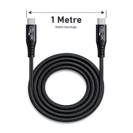 Coverzone Thunderbolt 5 USB-C to USB-C Kablo,ENT 80Gbps-120Gbps Veri Transferi, PD240W Power Delivery, 16K 60Hz Video Çıkışı, E-Marker Akıllı Çip, Thunderbolt 3/4/5 Uyumlu | 1 Metre (ZR1322 Siyah)