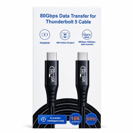 Coverzone Thunderbolt 5 USB-C to USB-C Kablo,ENT 80Gbps-120Gbps Veri Transferi, PD240W Power Delivery, 16K 60Hz Video Çıkışı, E-Marker Akıllı Çip, Thunderbolt 3/4/5 Uyumlu | 1 Metre (ZR1322 Siyah)