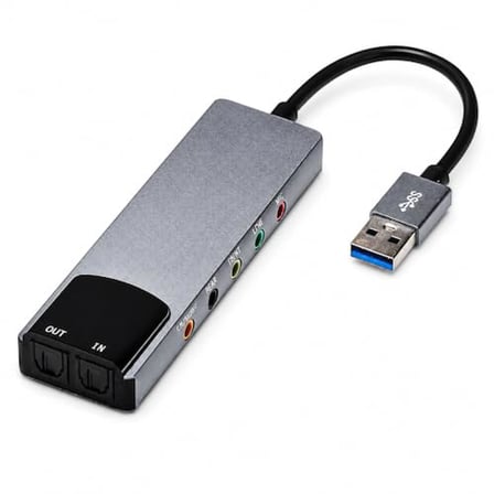 Coverzone | 6 in 1 USB Harici Ses Kartı,ENT  5.1 ve 7.1 Kanal, SPDIF Optik Giriş Çıkış, Mikrofon Line In Front Rear Center Bass, USB 2.0, 32/44/48kHz, AES/EBU IEC60958, Windows Mac Uyumlu | ZR1311