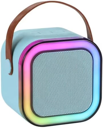 Coverzone Kablosuz Mikrofonlu Karaoke Makinesi Taşınabilir Bluetooth Hoparlör ENT Seti Bas Tiz Ayarlı Retro Hoparlör Yetişkinler ve Çocuklar İçin Hafıza Kartı ve USB 10x10x6cm (Çiftli K12 - Turkuaz)