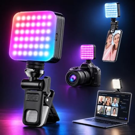 Coverzone Mini RGB LED Dolgu Işığı,ENT 108 LED, 6W, 2000mAh, 2500-9000K, CRI≥95,%0-100 Ayarlanabilir Parlaklık, 7 Geçişli Renk, USB-C, 1/4 Vida Bağlantısı, 360° Açı, SOS Flaş, ABS+PC | XK-FL02