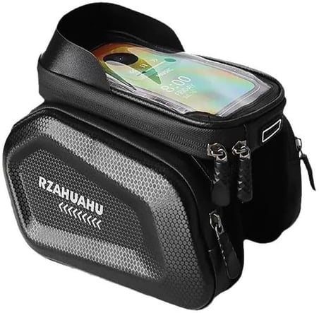 Coverzone Bisiklet Üst Boru Çantası 1.4L, ENT Şeffaf Telefon Pencereli Kadro Çantası, Fermuarlı Geniş Saklama Alanı, Evrensel Uyumlu Bisiklet Üst Boru Heybesi, Sürüş Aksesuar Çantası, Siyah | 0206
