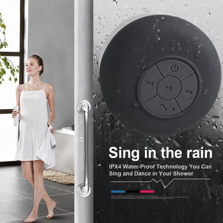 Coverzone Su Geçirmez Bluetooth Hoparlör ENT Vantuzlu Havuzda Yağmurlu Havalarda IPx4 3W Kaliteli Ses Banyo Duş Hoparlörü | S56 (Siyah)