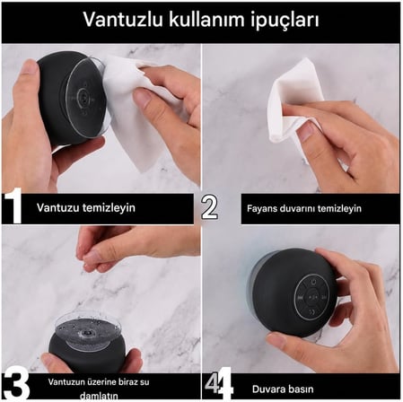 Coverzone Su Geçirmez Bluetooth Hoparlör ENT Vantuzlu Havuzda Yağmurlu Havalarda IPx4 3W Kaliteli Ses Banyo Duş Hoparlörü | S56 (Siyah)