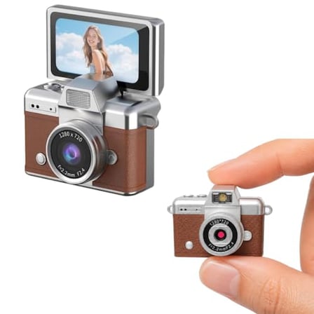 Coverzone Mini Flip Dijital Kamera, ENT  -1.47 İnç Ekran, 48M Fotoğraf Çözünürlüğü, 1080P/720P Video, 128GB TF Kart Desteği, Type-C Şarj, Flaşlı, Fotoğraf ve Video Kayıt Özellikli | LK-027 Kahverengi