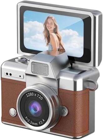Coverzone Mini Flip Dijital Kamera, ENT  -1.47 İnç Ekran, 48M Fotoğraf Çözünürlüğü, 1080P/720P Video, 128GB TF Kart Desteği, Type-C Şarj, Flaşlı, Fotoğraf ve Video Kayıt Özellikli | LK-027 Kahverengi