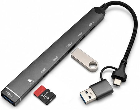 Coverzone 7 in 1 Type-C USB Hub Çoklayıcı Docking Station, 4 USB-C 2.0, USB 3.0, USB 2.0, TF Kart Okuyucu, Laptop Tablet Telefon Masaüstü Bilgisayar Uyumlu | ADS-812-C