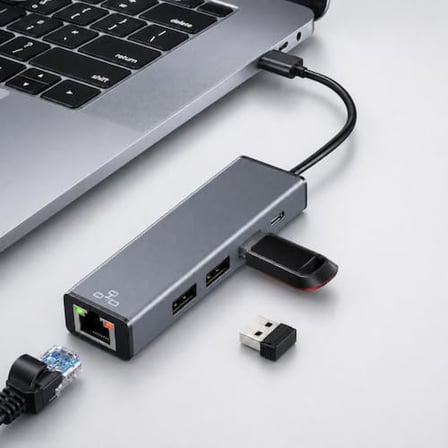 Coverzone USB-A ve Type-C 4 Port USB Hub- ENT , 3 USB-A + RJ45 Gigabit Ethernet Adaptörü, 1000 Mbps LAN, USB 3.0 5 Gbps Hızlı Veri Aktarımı, LED Göstergeli Docking Station | HC-78Q