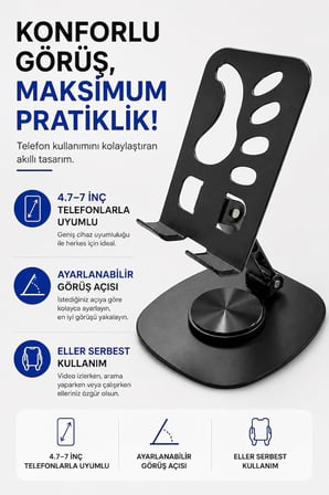 Coverzone 360 Derece Döner -ENT  Katlanır Masaüstü Telefon Standı | CMD-201