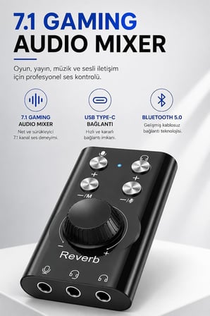 Coverzone 7.1 Gaming Ses Kartı ENT USB Type-C Bluetooth 5.0 Audio Mixer ZR1333