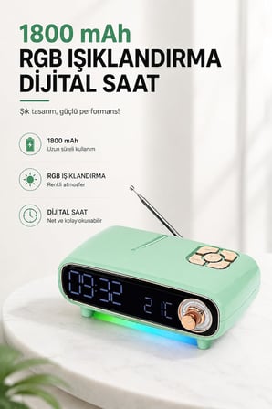 Coverzone 1800 mAh Bluetooth ENT Dijital Saat Alarm Sıcaklık TF USB NS-998BT