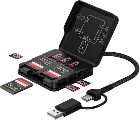 Coverzone SD/TF Hafıza Kartı Okuyucu ENT 5 Kart USB-A USB-C 3.0 5Gbps ADS-319