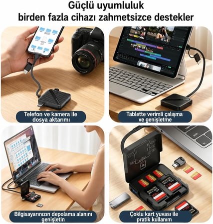 Coverzone SD/TF Hafıza Kartı Okuyucu ENT 5 Kart USB-A USB-C 3.0 5Gbps ADS-319