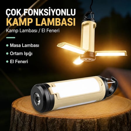 Coverzone Çok Fonksiyonlu ENT Type-C Şarjlı Kamp Lambası 3 Işık Kaynaklı LY23