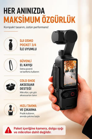Coverzone DJI Osmo Pocket ENT 3/4 ile Uyumlu El Kayışlı Cold Shoe Aparatı PTK43