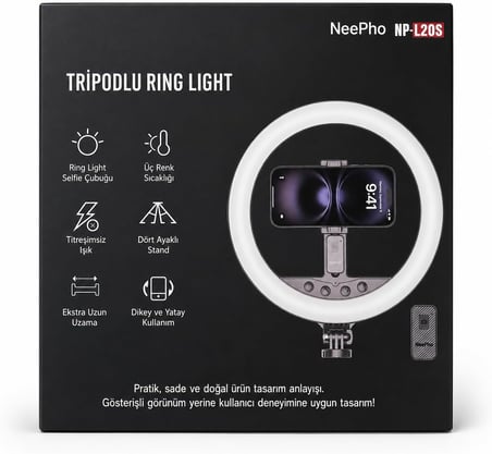 Coverzone 10 İnç Ring Light ENR Tripodlu 3 Renk Bluetooth 5.2 2.1 m NP-L20S