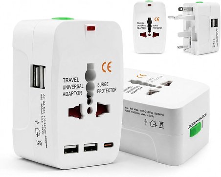 Coverzone Akım Korumalı ENT- Universal Fiş Çoklu Priz CV640 Priz Çevirici Dönüştürücü 2 Port USB Kompakt Tasarım Amerikan Fişi, İngiliz, Türkiye 125V - 250V 13A