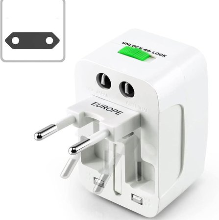 Coverzone Akım Korumalı ENT- Universal Fiş Çoklu Priz CV640 Priz Çevirici Dönüştürücü 2 Port USB Kompakt Tasarım Amerikan Fişi, İngiliz, Türkiye 125V - 250V 13A