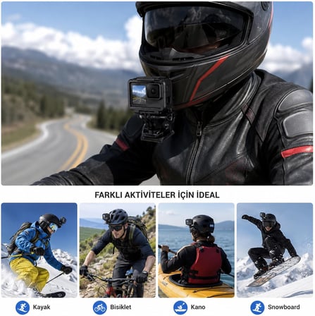 Coverzone Motosiklet Kaskı ENT Telefon Tutucu ve Aksiyon Kamera Aparatı, Vidalı Tutucu, 360 Derece Ayarlanabilir Mafsal, 3M VHB Montajlı Set,Insta 360 DJI GoPro ile uyumlu, KSK1