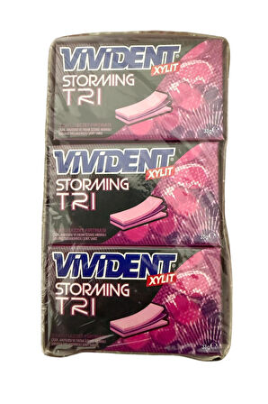 Vivident Storming Çilek, Ahududu ve Frenk Üzümü Aromalı Şekersiz Sakız 33 g x 18 Adet