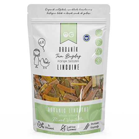 Organik Karışık Sebzeli Tam Buğday Şerit Makarna Linguine 200 Gr +8 Ay
