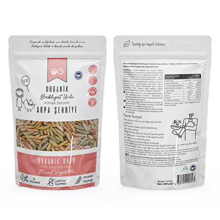 Organik Karışık Sebzeli Bakliyat Unlu Arpa Şehriye 250 Gr +8 Ay