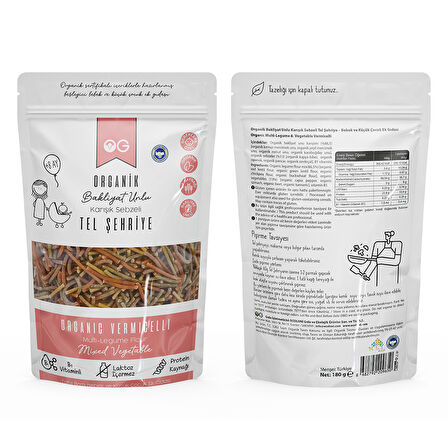 Organik Karışık Sebzeli Bakliyat Unlu Tel Şehriye 180 Gr +8 Ay