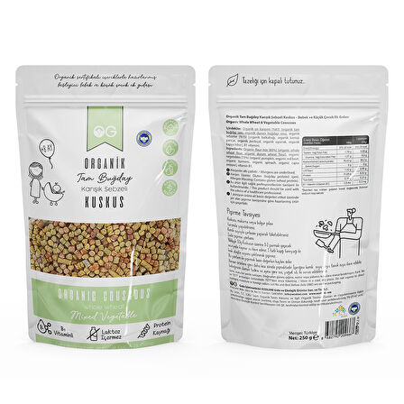Organik Karışık Sebzeli Tam Buğday Bebek Kuskus 250 Gr +8 Ay