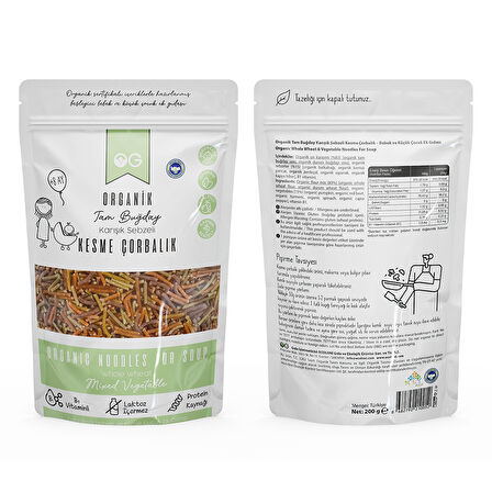 Organik Karışık Sebzeli Tam Buğday Kesme Çorbalık 200 Gr +8 Ay