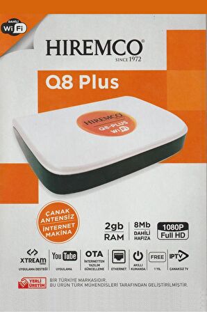 Hiremco Q8 Plus Full HD Dahili WiFi Ethernet  Çanaklı Çanaksız Uydu Alıcı Beyaz