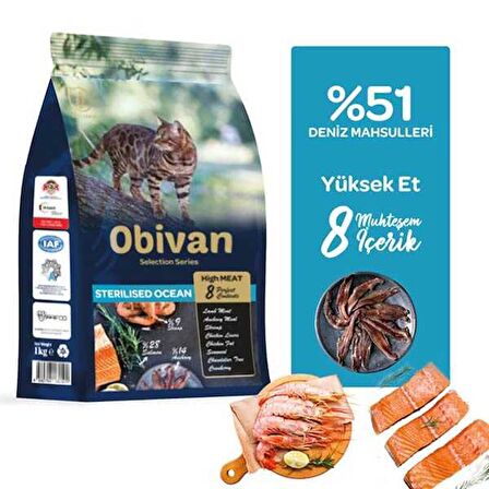 Obivan Low Grain Ocean Kısırlaştırılmış Kedi Maması 1 KG