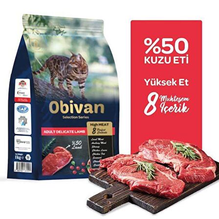 Obivan Low Grain Delicate Kuzu Etli Kedi Maması 1 KG