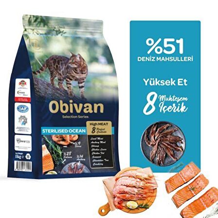 Obivan Low Grain Ocean Kısırlaştırılmış Kedi Maması 1 kg x 10 adet